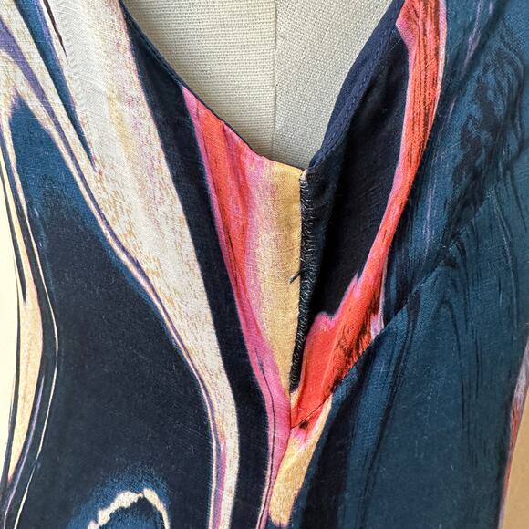 Derek Lam Blue Watercolor Maxi Dress Size 8 A-line Satin Vacation Designer $650 - Picture 15 of 16